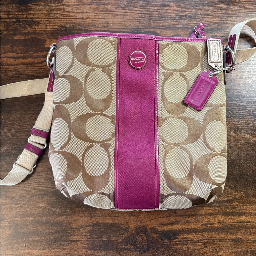 Coach Beige and Magenta Crossbody Bag